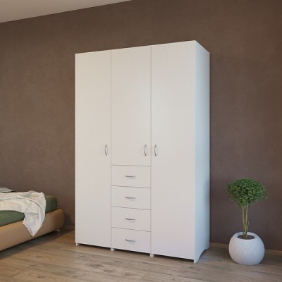 Wardrobe with 3 single doors hanging space, shelves and drawers